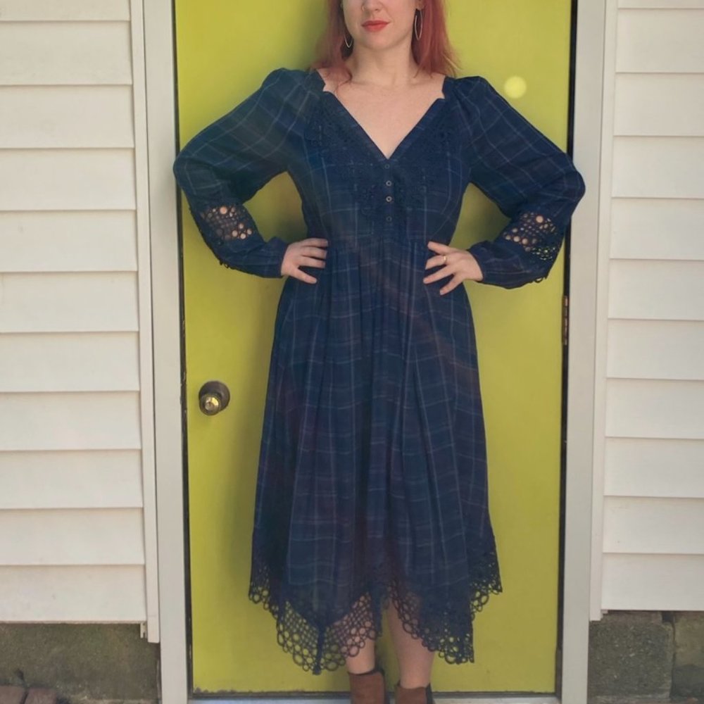 Akemi and Kin blue plaid Kerchief dress . Anthropologie